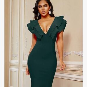 Whoinshop Women's Bandage Club V Neck Ruffle Bodycon Cocktial Party Dress